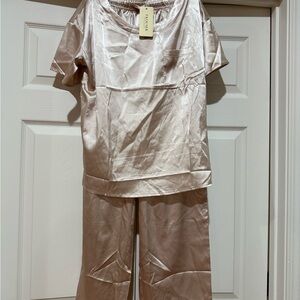 Elegant Satin Pajama Set in Champagne